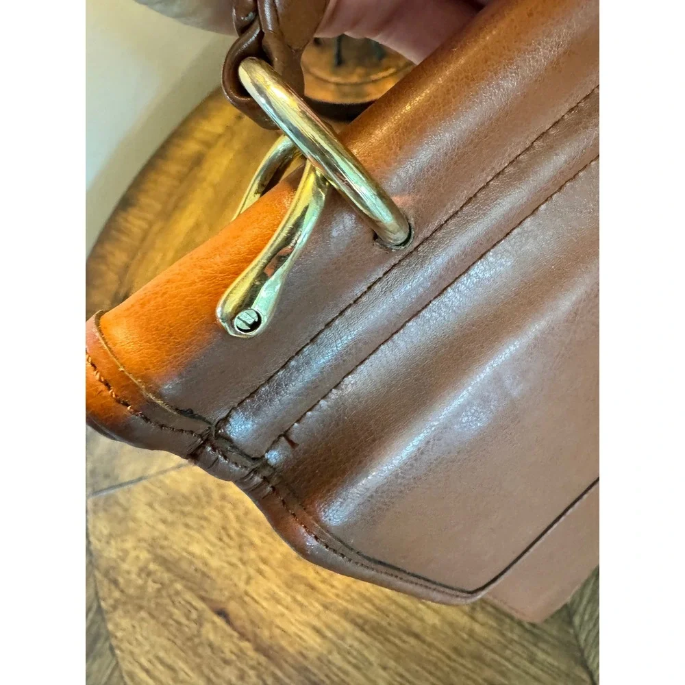 Rosenio Splendid Tan Leather Document Bag Portfolio Case Gold Rose Logo Vintage